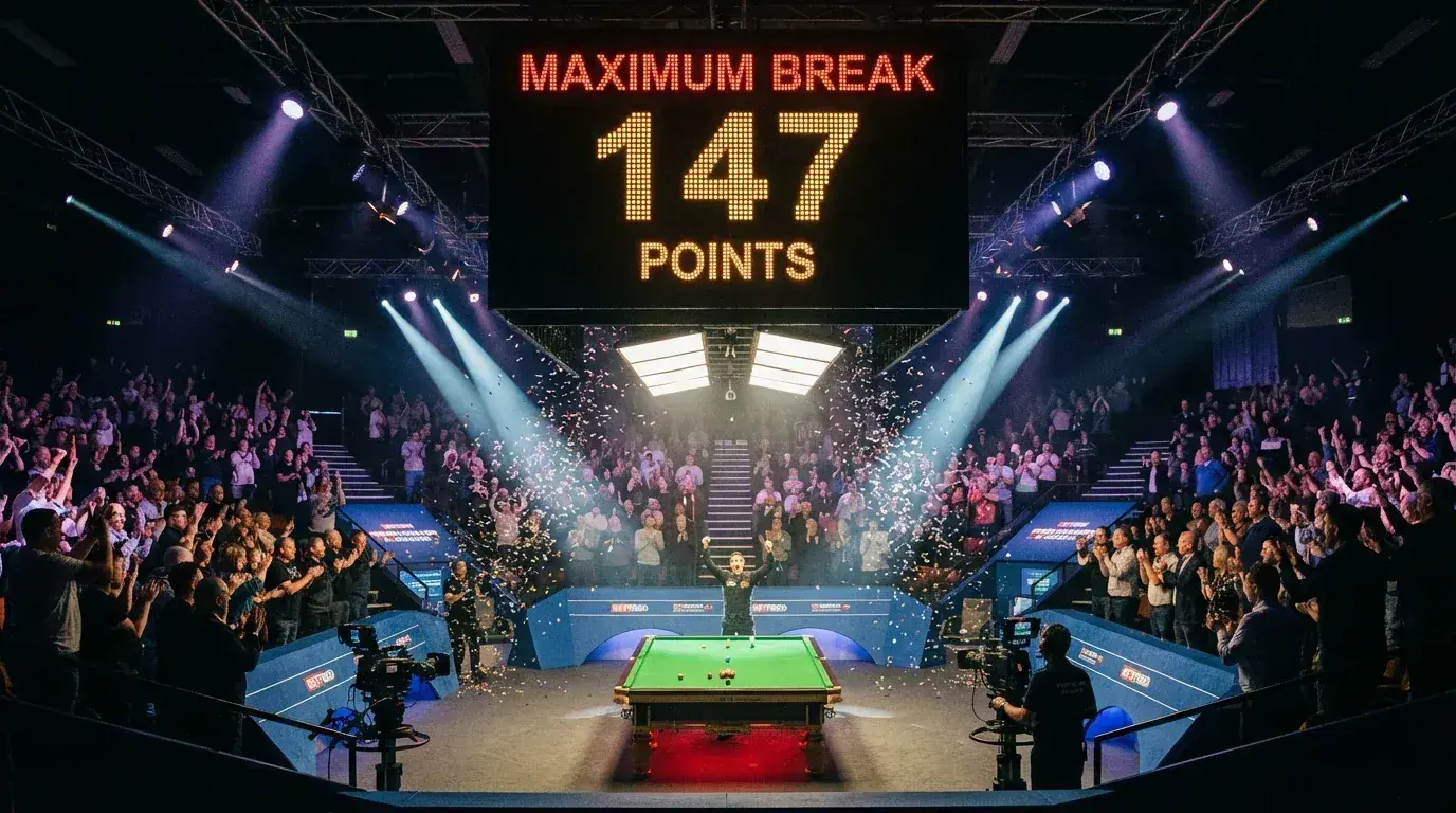 Scoreboard pokazujący maksymalny break 147 punktów w snookerze