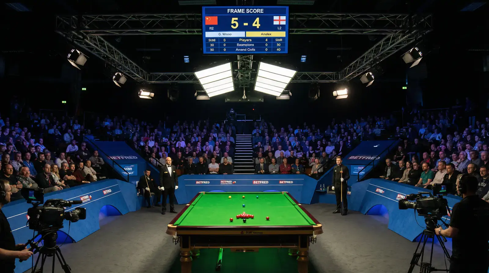 Stół snookerowy z wyświetlaczem wyniku pokazującym liczbę frame