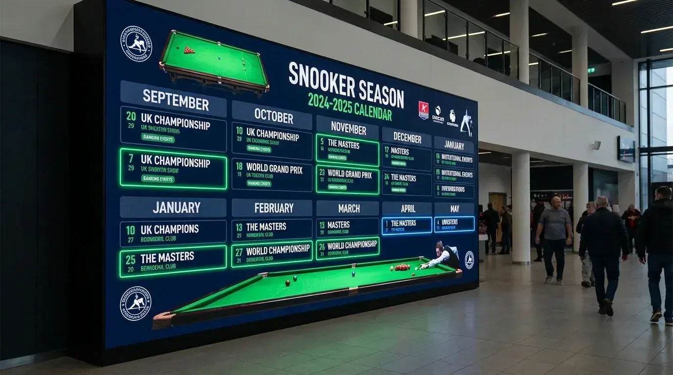 Kalendarz sezonu snookerowego z oznaczonymi turniejami rankingowymi